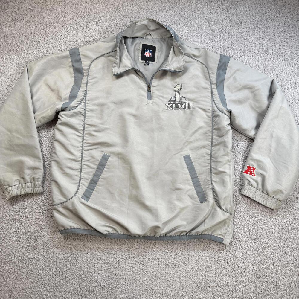 NFL Super Bowl XLVII 2013 New Orleans Pullover Jacket Mens L Gray Lightweight